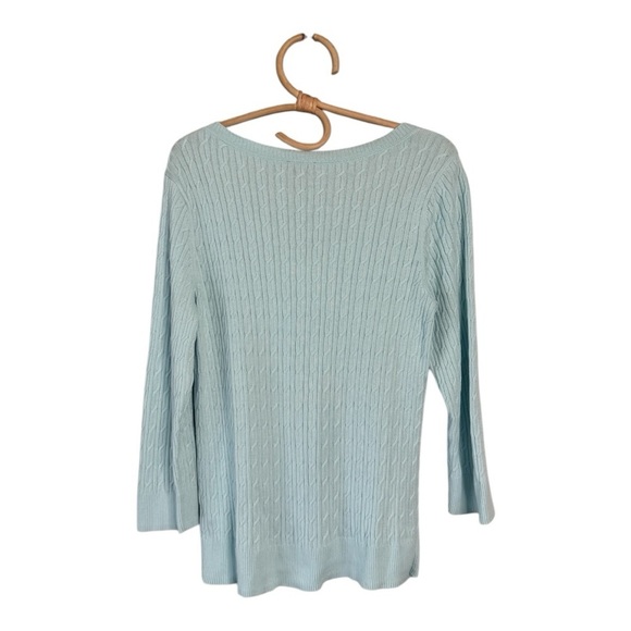 Talbots Sweater Powder Blue V-Neck Cable Knit Pima Pullover Cotton 3/4 Sleeve L - Picture 3 of 13